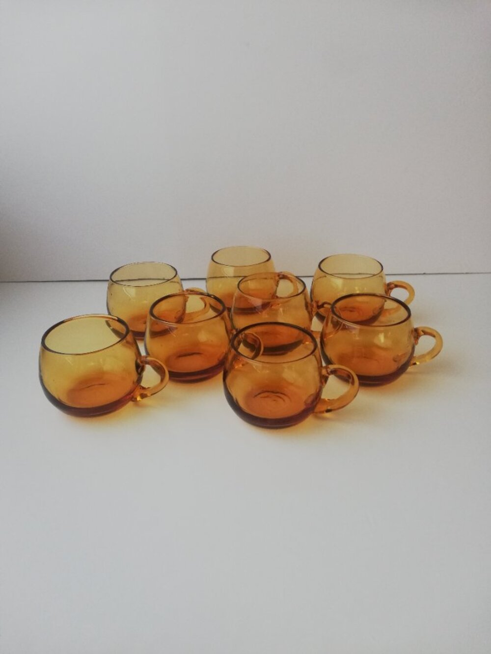 MCM Hand-Blown Amber Glass Cup Set of 8 – Made in Italy with Original Box